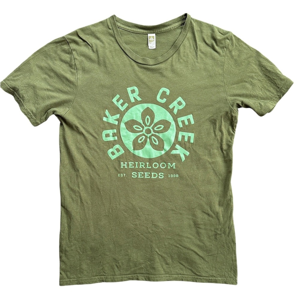 Royal Apparel Baker Creek Heirloom Seeds T-Shirt Wmn M Green Hemp Organic Cotton